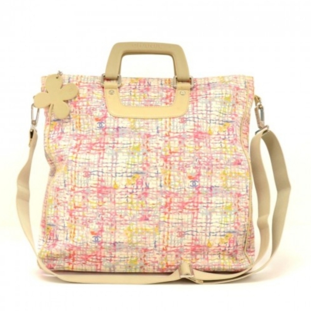 Chanel Clover Charm Two Way Canvas Leather Tote #9626642